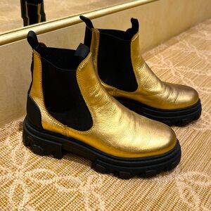 Like New Ganni Gold Moto Boots Size 40 / 10
